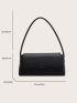 Black Baguette Bag Geometric Embossed Flap PU