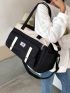 Colorblock Travel Bag Letter Patch Decor Double Handle