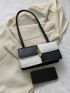 Colorblock Baguette Bag Metal Decor Flap Small