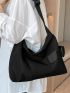 Large Hobo Bag Buckle Decor Nylon Black