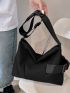 Large Hobo Bag Buckle Decor Nylon Black