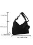 Large Hobo Bag Buckle Decor Nylon Black