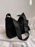 Large Hobo Bag Buckle Decor Nylon Black