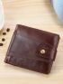 Genuine Leather Minimalist Small Wallet Snap Button Brown