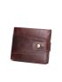 Genuine Leather Minimalist Small Wallet Snap Button Brown