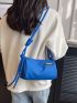 Small Bucket Bag Letter Patch Decor Neon Blue Nylon