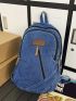 Letter Patch Decor Classic Backpack Medium Denim