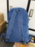 Letter Patch Decor Classic Backpack Medium Denim