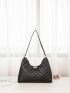 Quilted Hobo Bag Medium Chain Decor Black