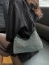 Studded Decor Hobo Bag Medium Black