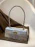 Crocodile Embossed Flap Baguette Bag Turn Lock Metallic Funky