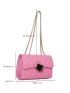 Mini Flap Square Bag Quilted Pattern Metal Decor Pink