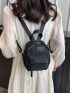 Mini Letter Patch Decor Classic Backpack Solid Black