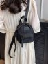 Mini Letter Patch Decor Classic Backpack Solid Black