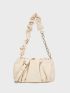 Beige Ruched Bag Chain PU