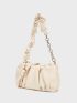 Beige Ruched Bag Chain PU