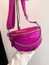 Crocodile Embossed Fanny Pack Hot Pink Chain Decor Adjustable Strap