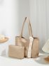 Solid Khaki Tote Bag Double Handle With Small Pouch