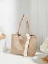 Solid Khaki Tote Bag Double Handle With Small Pouch