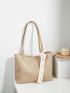 Solid Khaki Tote Bag Double Handle With Small Pouch