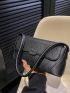 Black Baguette Bag Geometric Embossed Flap PU