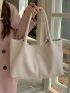 Beige Shoulder Tote Bag Minimalist Double Handle For Work