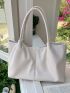 Beige Shoulder Tote Bag Minimalist Double Handle For Work