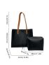 Studded Decor Shoulder Tote Bag Double Handle With Inner Pouch Black PU Elegant