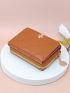 Flower Embossed Small Wallet With Zipper Trifold Brown PU