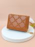 Flower Embossed Small Wallet With Zipper Trifold Brown PU