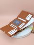 Flower Embossed Small Wallet With Zipper Trifold Brown PU