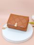 Flower Embossed Small Wallet With Zipper Trifold Brown PU