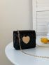 Mini Square Bag Heart Decor Crocodile Embossed Flap Chain Black PU