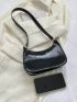 Snakeskin Embossed Hobo Bag Mini Black