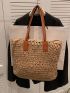 Oversized Straw Bag Double Handle With Zipper Vacation