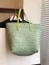 Studded Detail Straw Bag Vacation Large Capacity