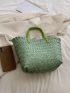 Studded Detail Straw Bag Vacation Large Capacity