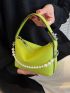 Mini Hobo Bag Faux Pearl Decor Litchi Embossed PU