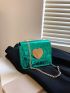 Mini Square Bag Crocodile Embossed Heart Decor Metallic PU Funky