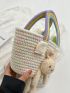 Rabbit Decor Straw Bag Stitch Detail Vacation