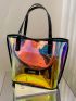 PVC Shoulder Tote Bag Holographic With Inner Pouch Funky, Clear Bag