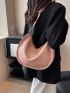 Letter Patch Decor Hobo Bag Solid Pink