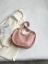 Letter Patch Decor Hobo Bag Solid Pink