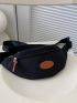 Letter Patch Decor Fanny Pack Medium Zipper Black