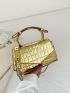 Mini Crocodile Embossed Square Bag Metallic Funky Top Handle