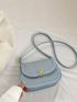 Mini Crocodile Embossed Saddle Bag Baby Blue Metal Decor Adjustable Strap For Work