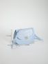 Mini Crocodile Embossed Saddle Bag Baby Blue Metal Decor Adjustable Strap For Work