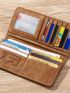 Brown Long Wallet Stitch Detail Bi-Fold For Daily