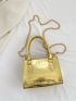 Mini Crocodile Embossed Square Bag Gold Double Handle Chain Strap