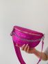 Crocodile Embossed Fanny Pack Hot Pink Chain Decor Adjustable Strap